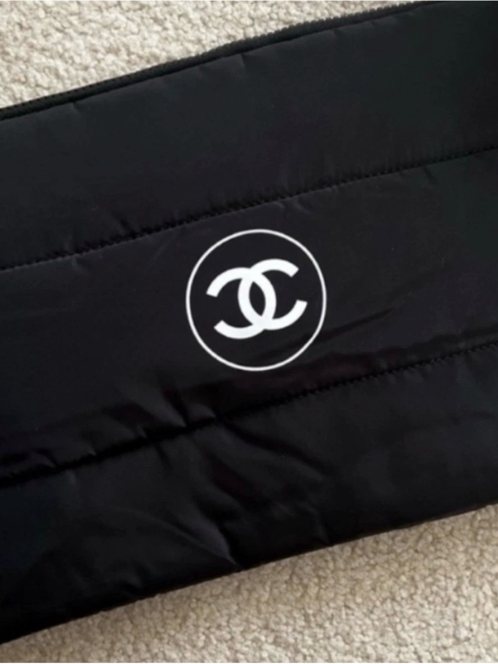 Puffy Chanel Makeup Bag Pouch Black Clutch Cosmetic Case